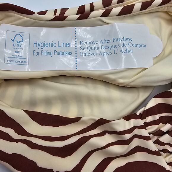 Andie Swim Womans size S The Ruched Side Bikini Bottom Bias Stripe Truffle NEW - Picture 5 of 8